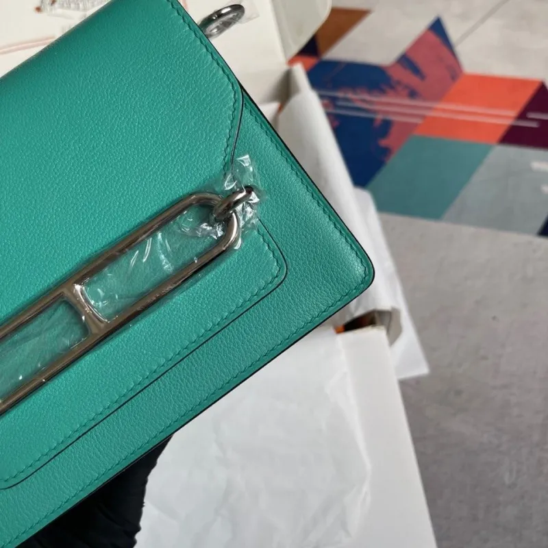 Hermes Teal Roulis Leather Shoulder Bag - Image 3