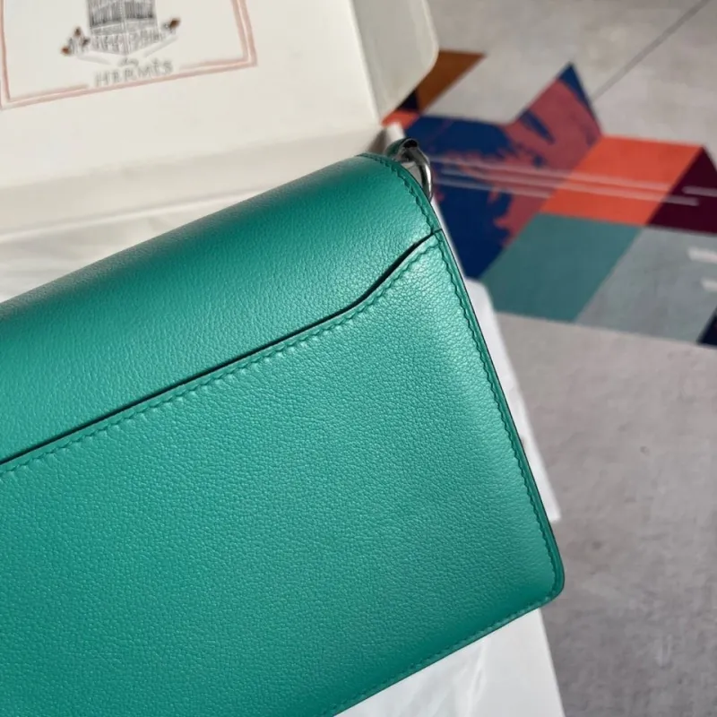 Hermes Teal Roulis Leather Shoulder Bag - Image 4