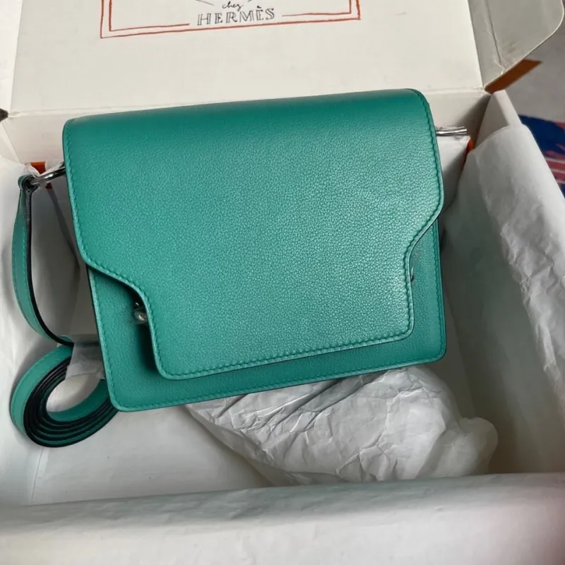 Hermes Teal Roulis Leather Shoulder Bag - Image 7