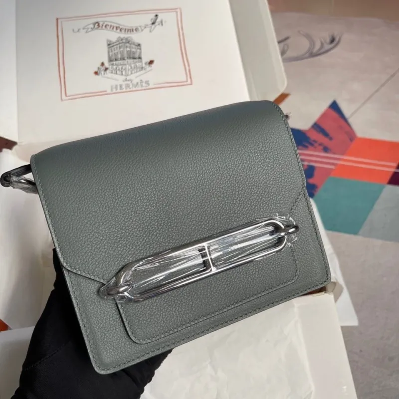 Alternative view of Hermes Roulis Gray Leather Crossbody Bag