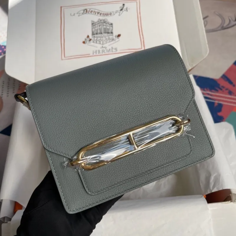 Hermes Gray Roulis Leather Crossbody Bag