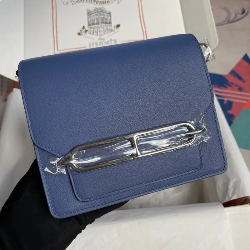 Hermes Blue Roulis Leather Crossbody Bag