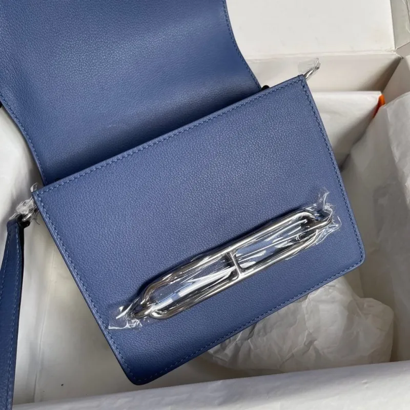 Hermes Blue Roulis Leather Crossbody Bag - Image 8