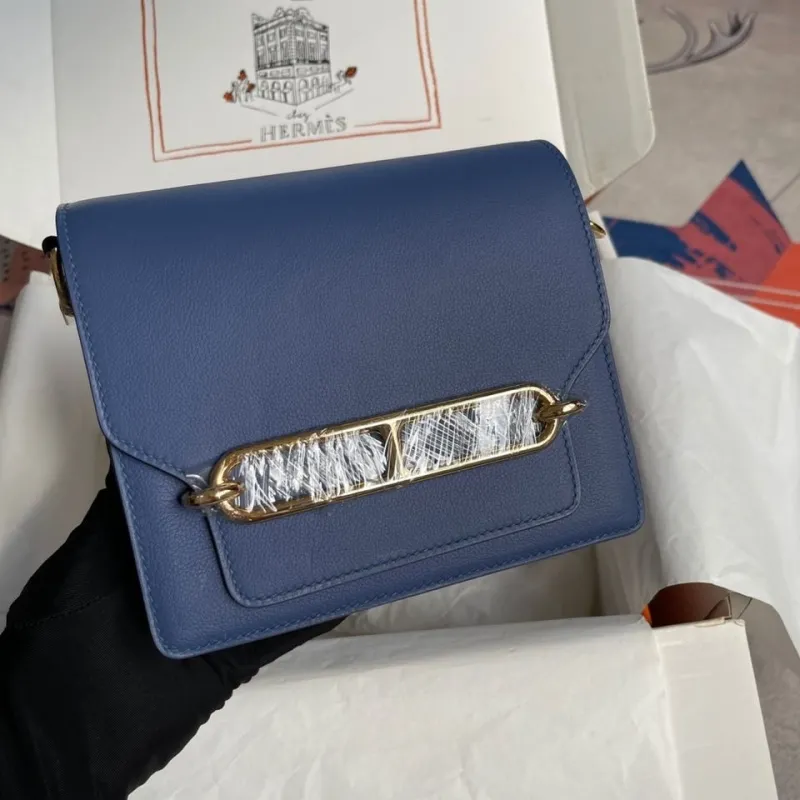 Hermes Blue Roulis Leather Shoulder Bag