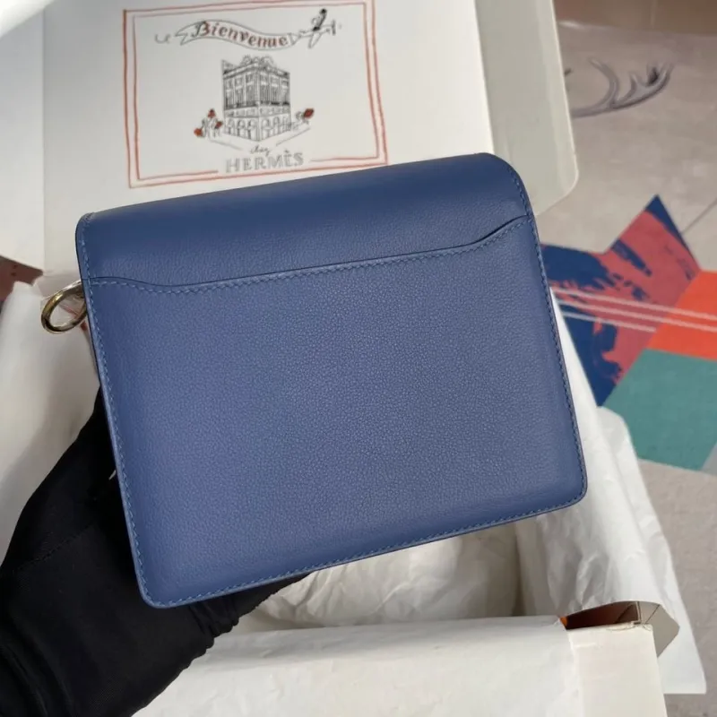 Alternative view of Hermes Blue Roulis Leather Shoulder Bag