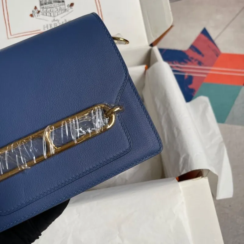 Hermes Blue Roulis Leather Shoulder Bag - Image 6