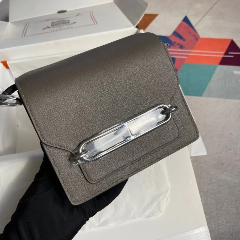 Hermes Roulis Gray Leather Shoulder Bag