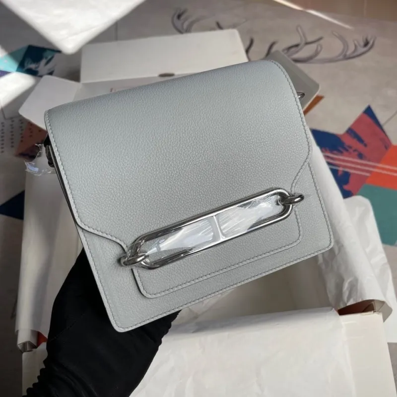 Hermes Light Gray Roulis Leather Crossbody Bag