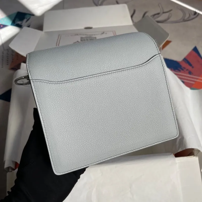 Alternative view of Hermes Light Gray Roulis Leather Crossbody Bag