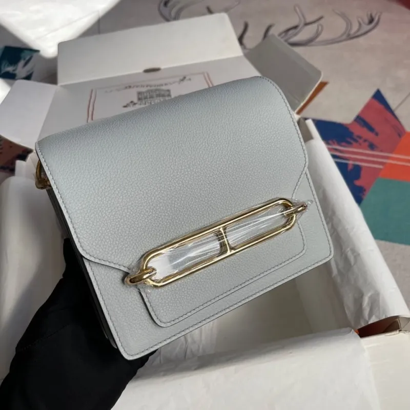 Hermes Light Gray Roulis Leather Crossbody Bag