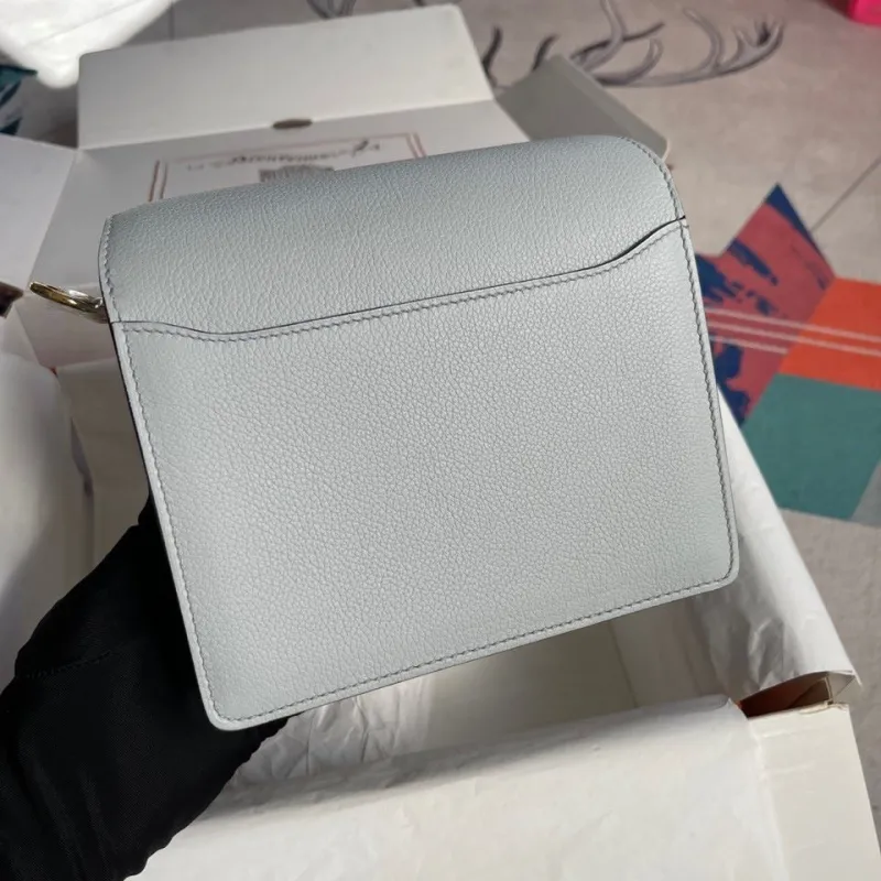 Alternative view of Hermes Light Gray Roulis Leather Crossbody Bag