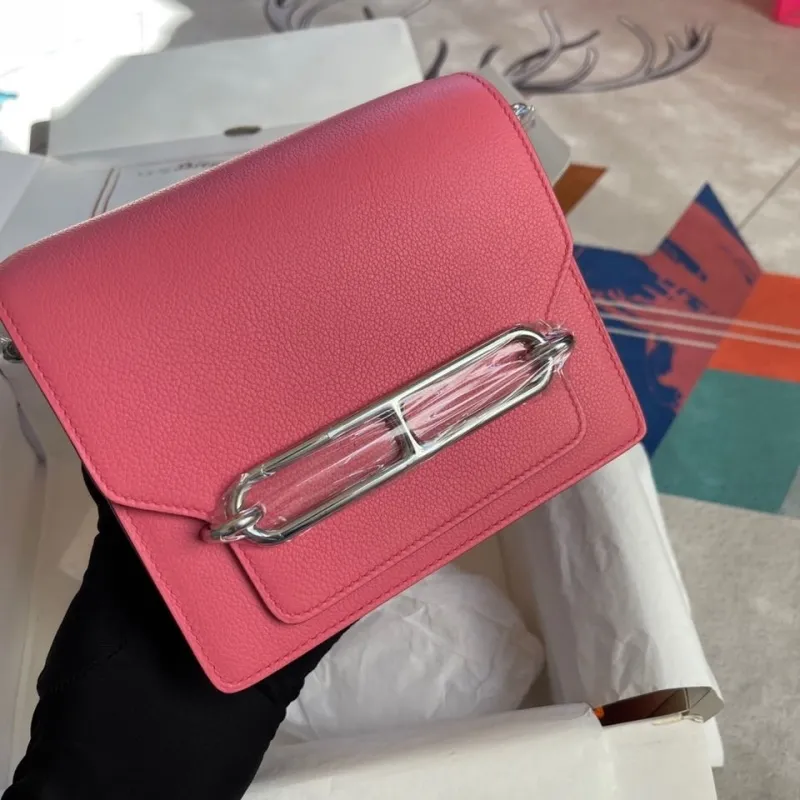 Hermes Pink Roulis Leather Crossbody Bag
