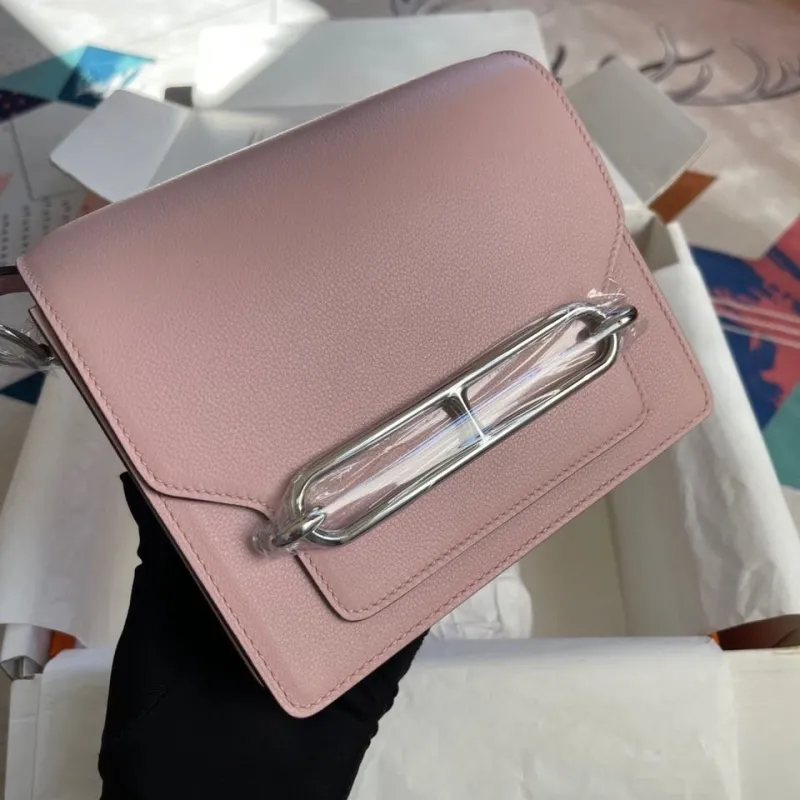 Hermes Pink Roulis Leather Crossbody Bag 89 - Image 7