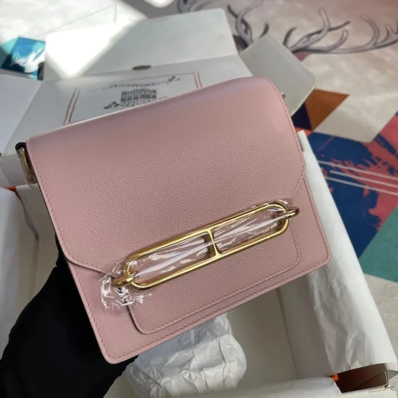 Hermes Pink Roulis Leather Crossbody Bag