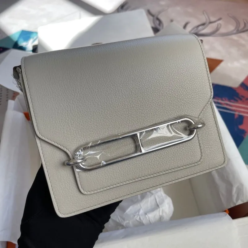 Hermes Light Gray Roulis Leather Bag