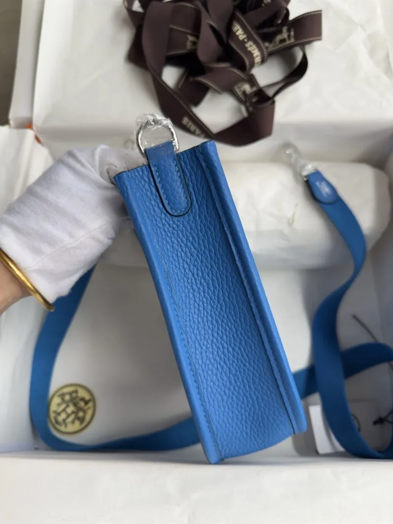 Hermes Blue Leather Crossbody Satchel Bag Size 13 - Image 3
