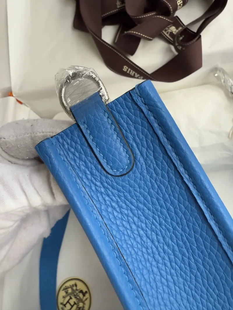 Hermes Blue Leather Crossbody Satchel Bag Size 13 - Image 4
