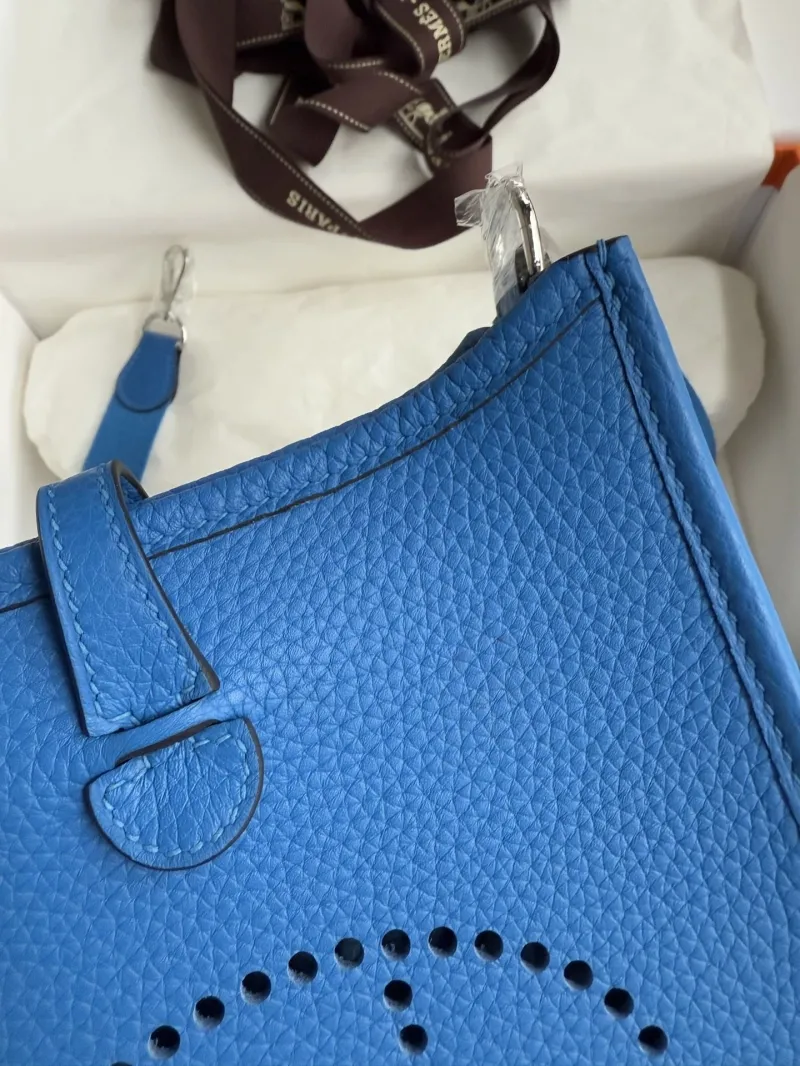 Hermes Blue Leather Crossbody Satchel Bag Size 13 - Image 6
