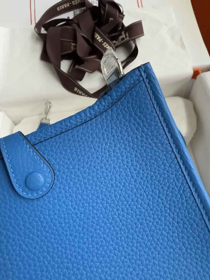 Hermes Blue Leather Crossbody Satchel Bag Size 13 - Image 7