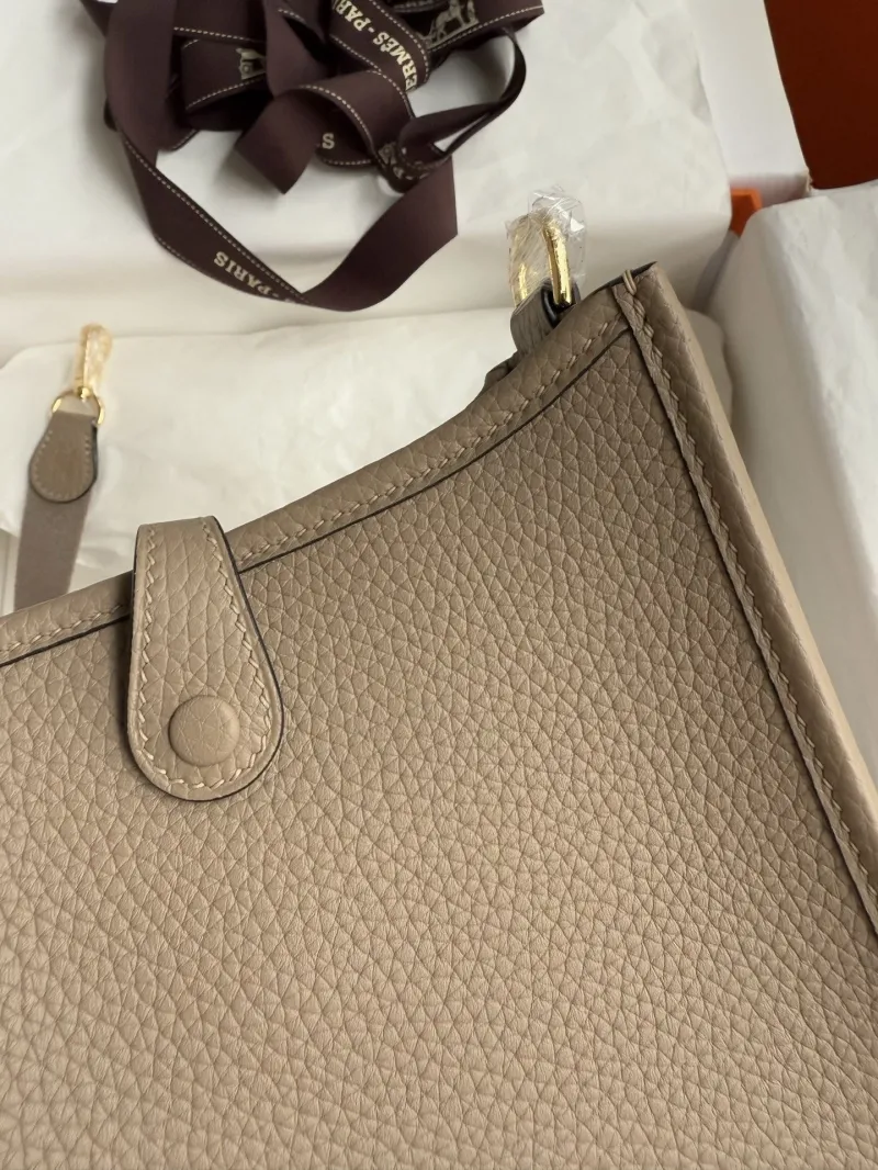 Hermes Taupe Leather Crossbody Satchel Bag - Image 6