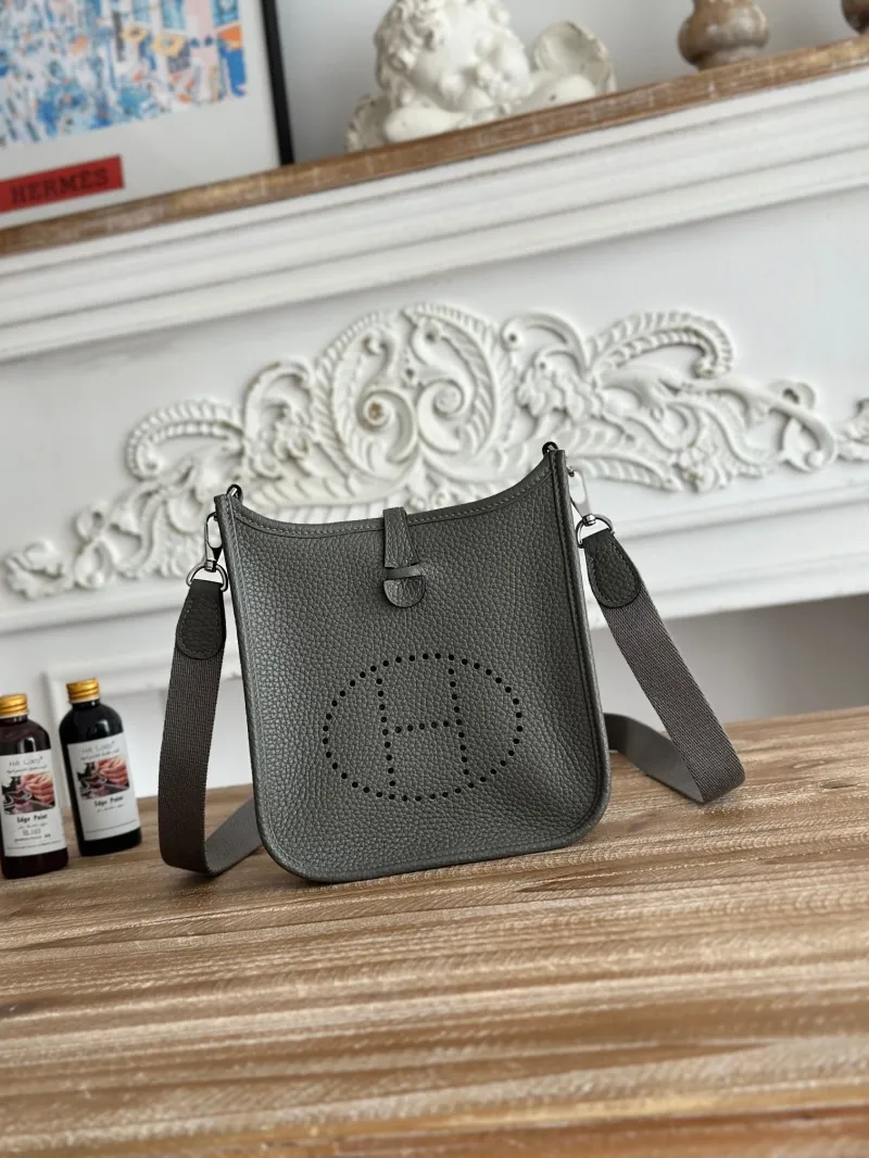 Hermes Gray Leather Crossbody Satchel Bag 27