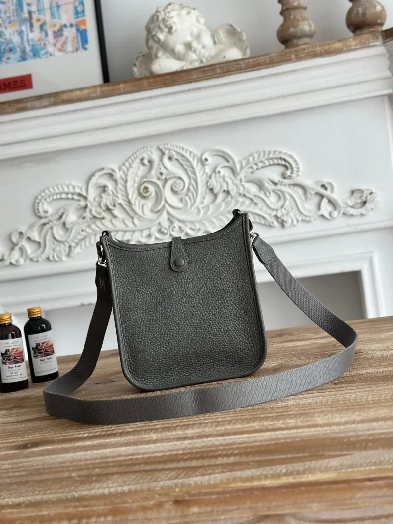 Hermes Gray Leather Crossbody Satchel Bag 27 - Image 3