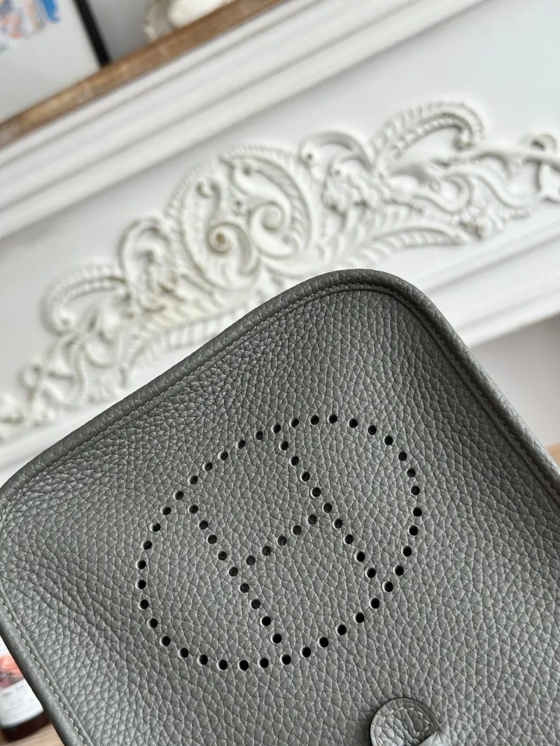 Hermes Gray Leather Crossbody Satchel Bag 27 - Image 4