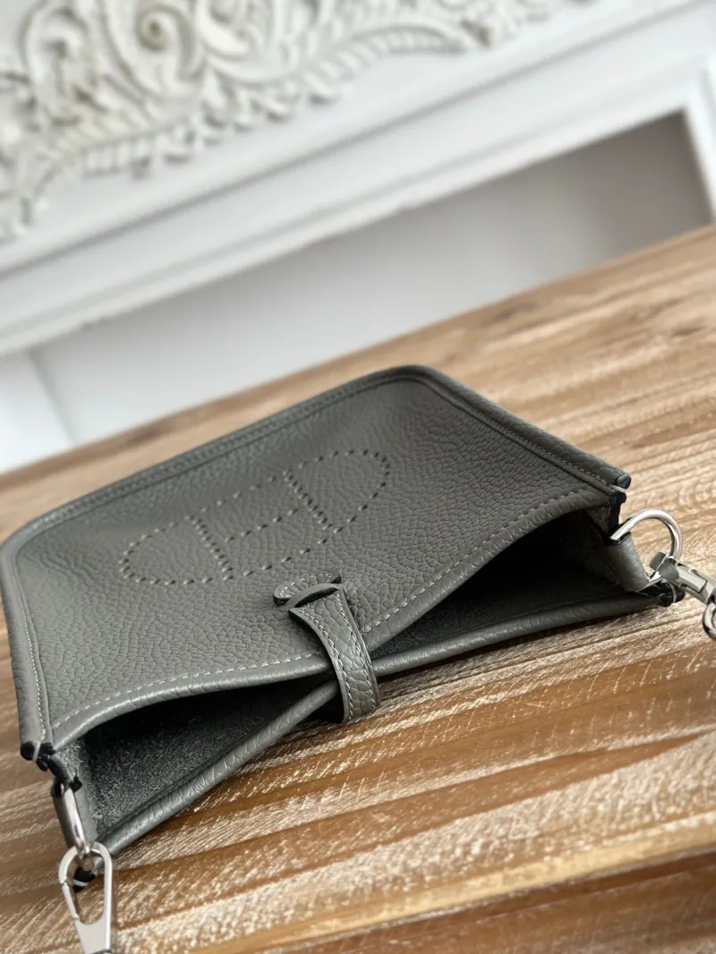 Hermes Gray Leather Crossbody Satchel Bag 27 - Image 8