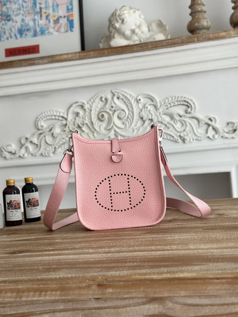Hermes Pink Leather Crossbody Satchel Bag