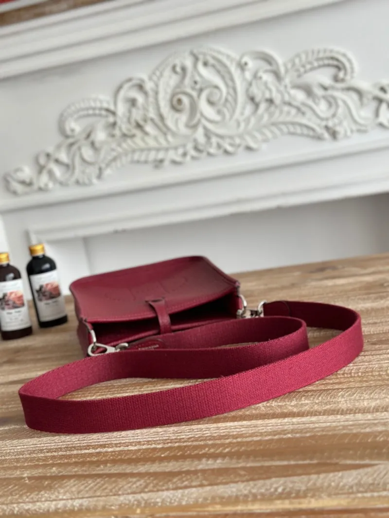 Hermes Burgundy Leather Crossbody Satchel Bag 43 - Image 7