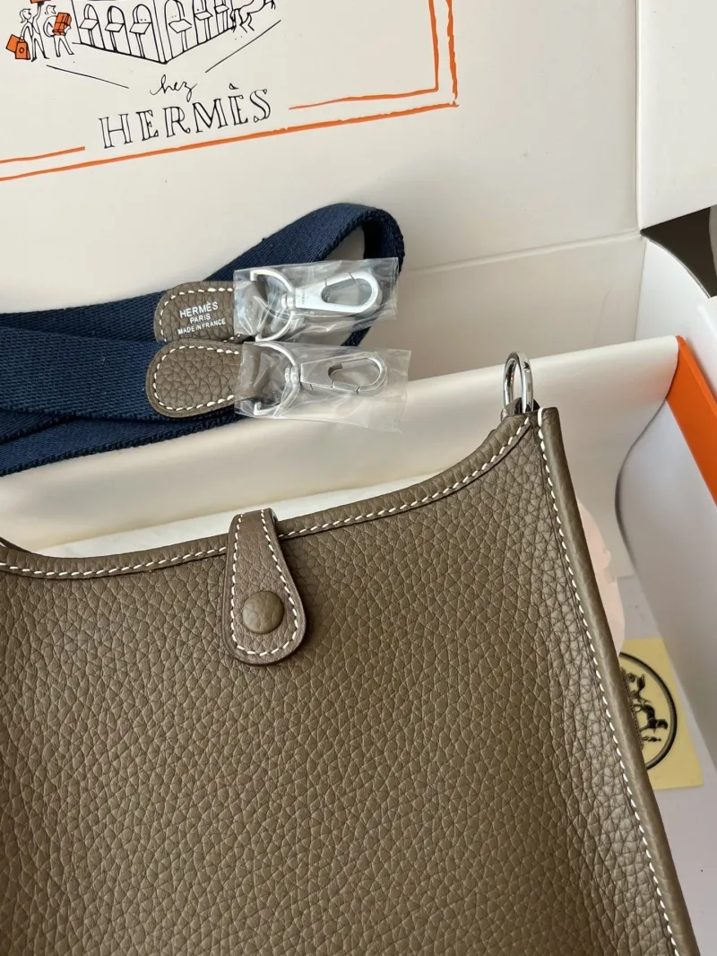 Hermes Taupe Leather Crossbody Satchel Bag 55 - Image 6