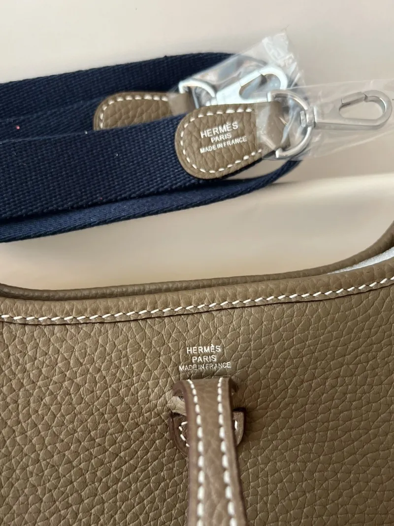 Hermes Taupe Leather Crossbody Satchel Bag 55 - Image 8