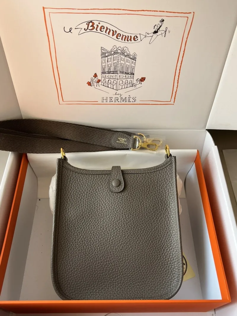 Alternative view of Hermes Gray Leather Crossbody Bag