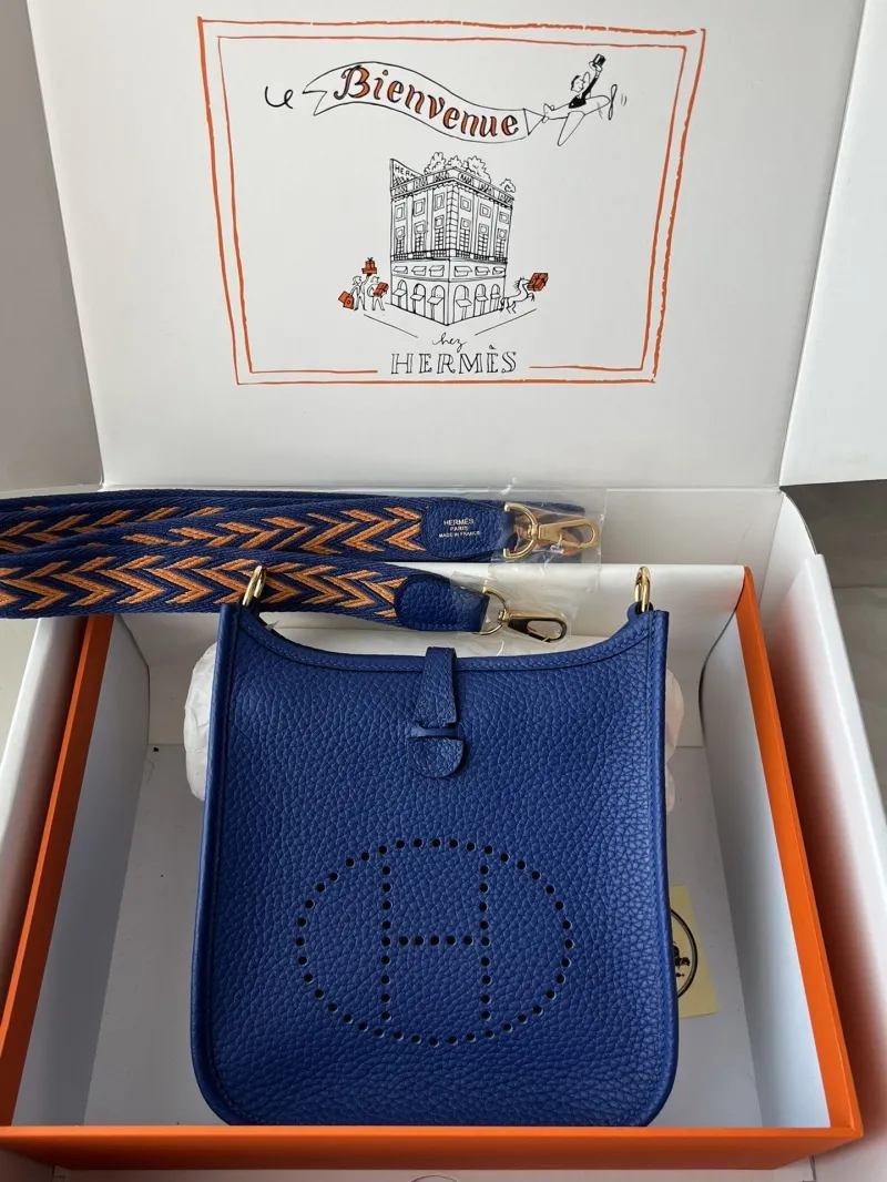 Hermes Blue Leather Crossbody Satchel Bag