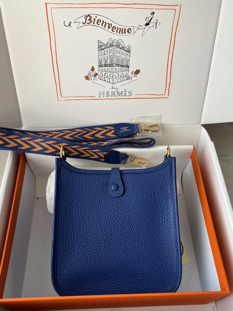 Alternative view of Hermes Blue Leather Crossbody Satchel Bag