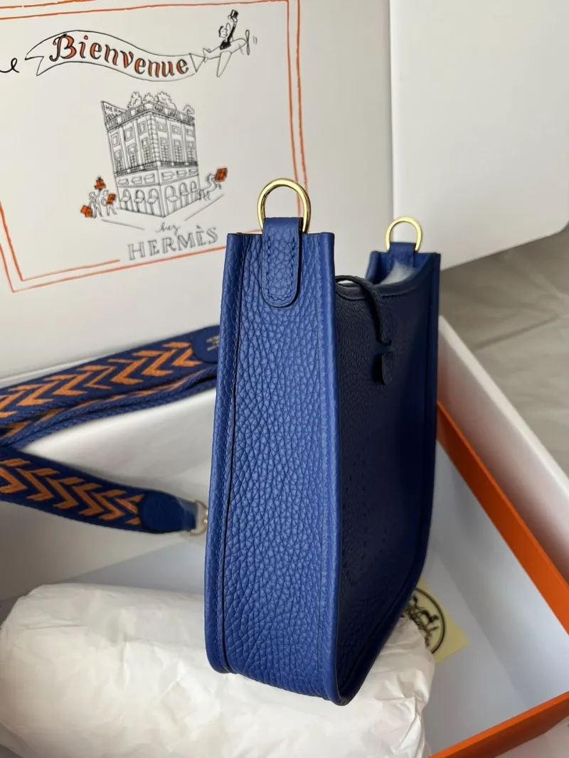 Hermes Blue Leather Crossbody Satchel Bag - Image 3
