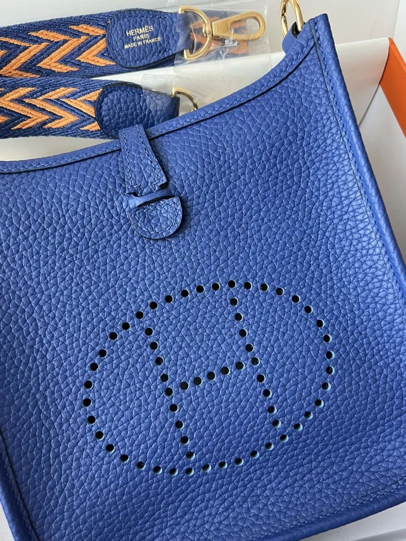 Hermes Blue Leather Crossbody Satchel Bag - Image 4