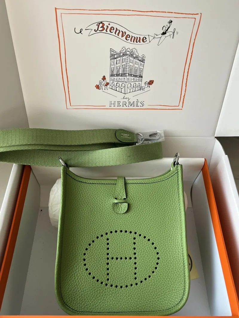 Hermes Green Leather Crossbody Satchel Bag