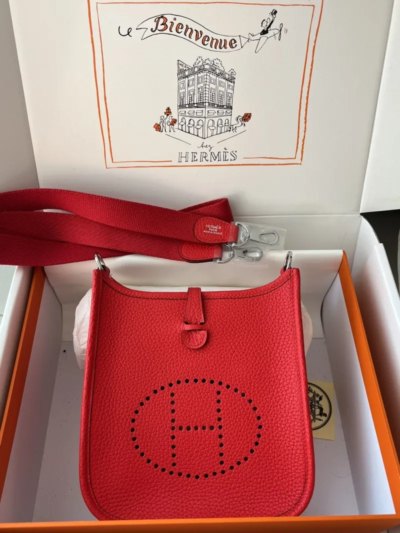 Hermes Red Leather Crossbody Satchel Bag