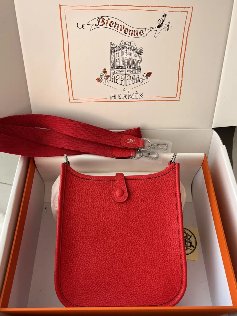 Alternative view of Hermes Red Leather Crossbody Satchel Bag