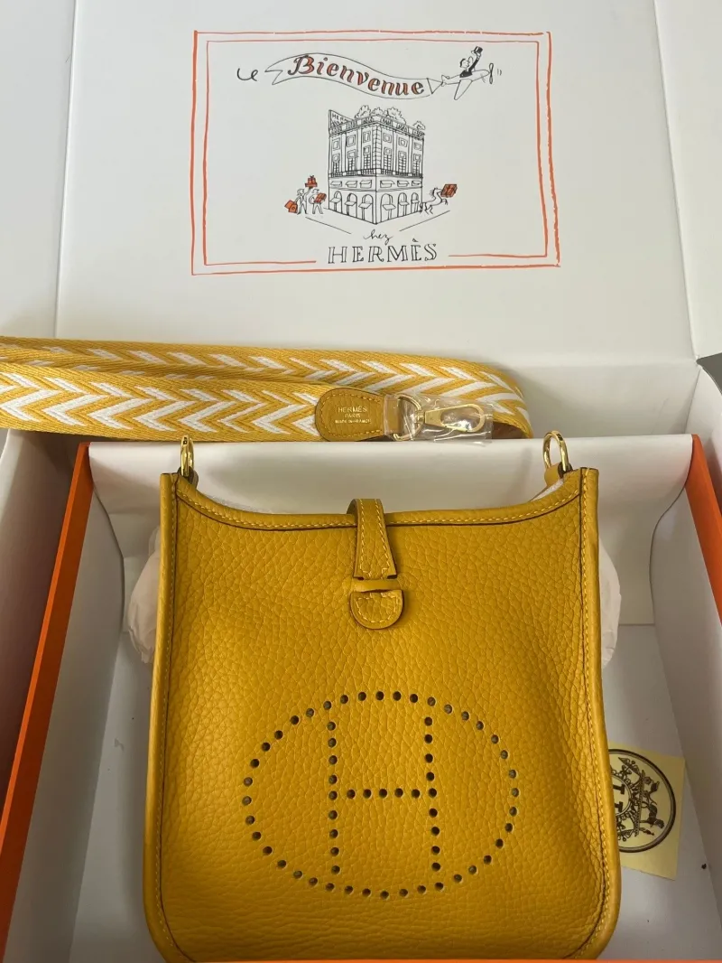 Hermes Yellow Leather Crossbody Satchel Bag