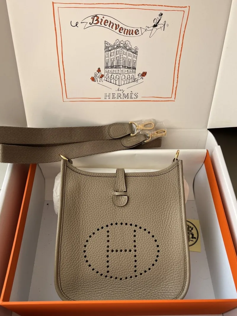 Hermes Gray Leather Crossbody Satchel Bag