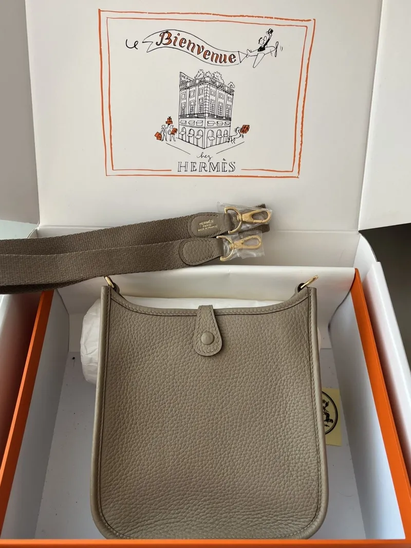 Alternative view of Hermes Gray Leather Crossbody Satchel Bag