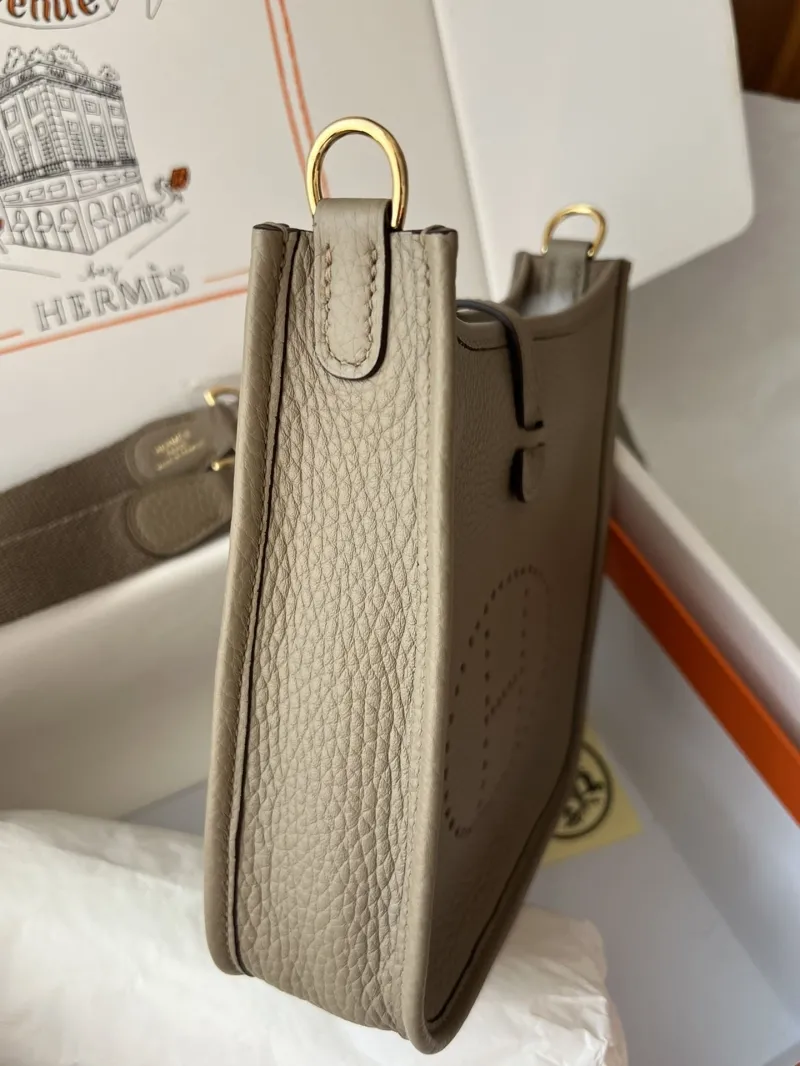 Hermes Gray Leather Crossbody Satchel Bag - Image 3