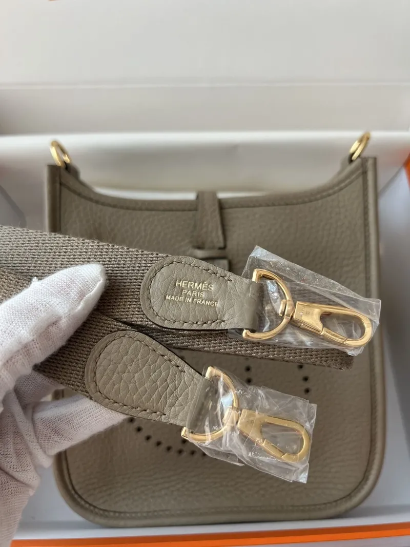 Hermes Gray Leather Crossbody Satchel Bag - Image 9