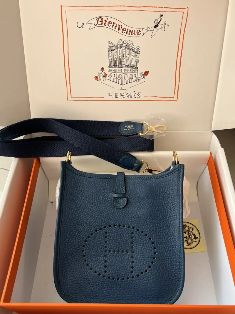 Hermes Dark Blue Leather Crossbody Satchel Bag