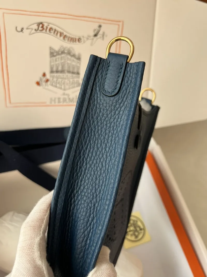 Hermes Dark Blue Leather Crossbody Satchel Bag - Image 3