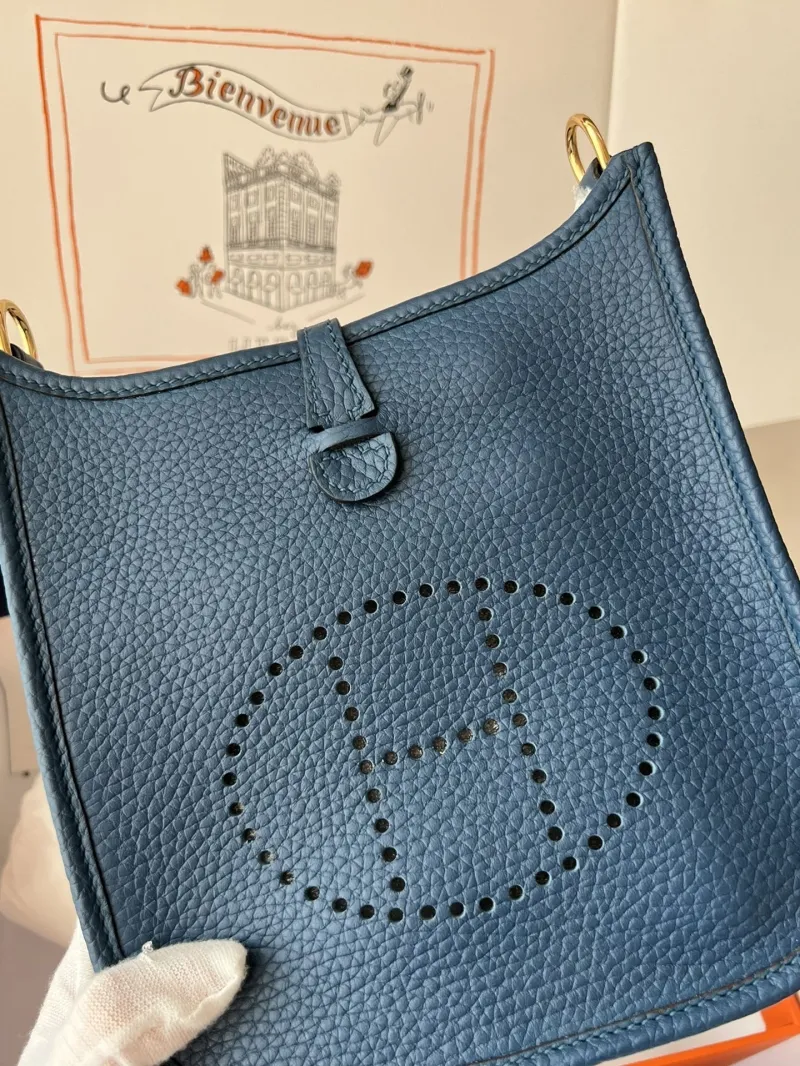Hermes Dark Blue Leather Crossbody Satchel Bag - Image 4