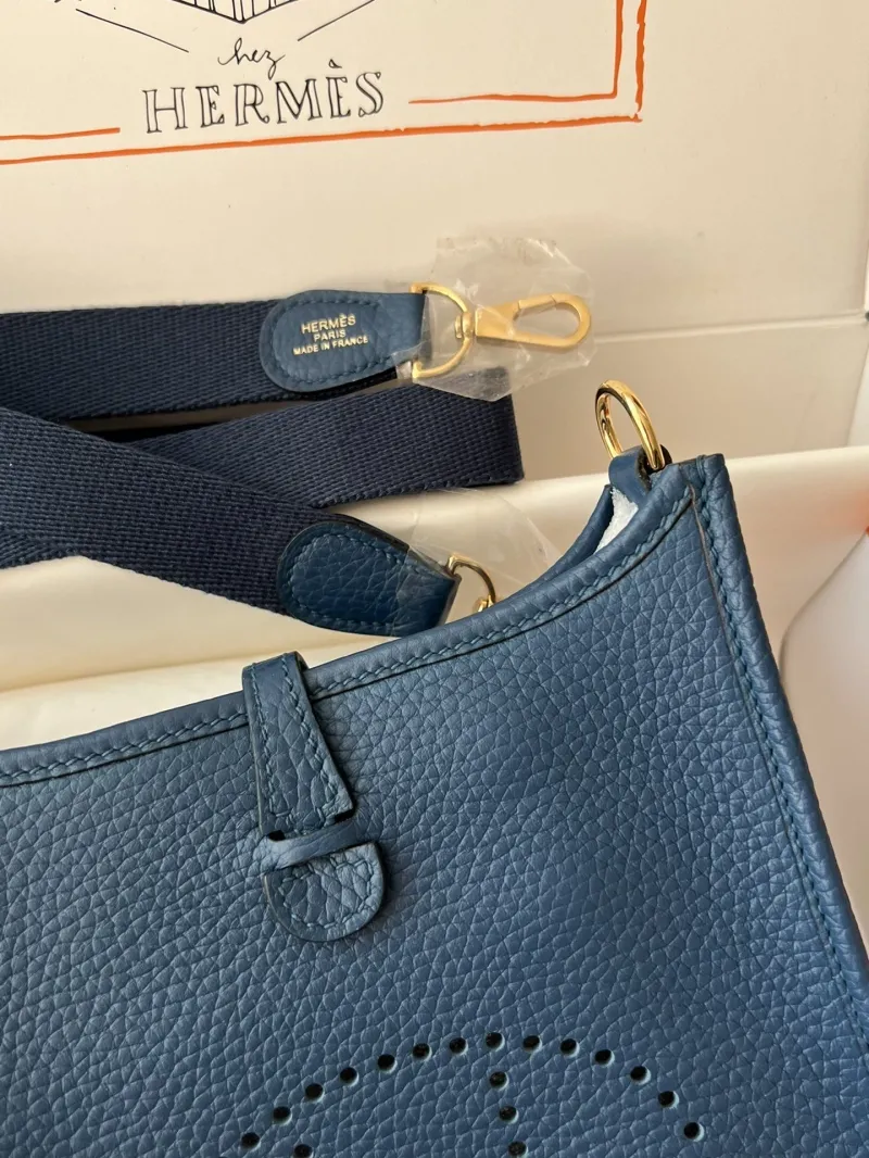 Hermes Dark Blue Leather Crossbody Satchel Bag - Image 5