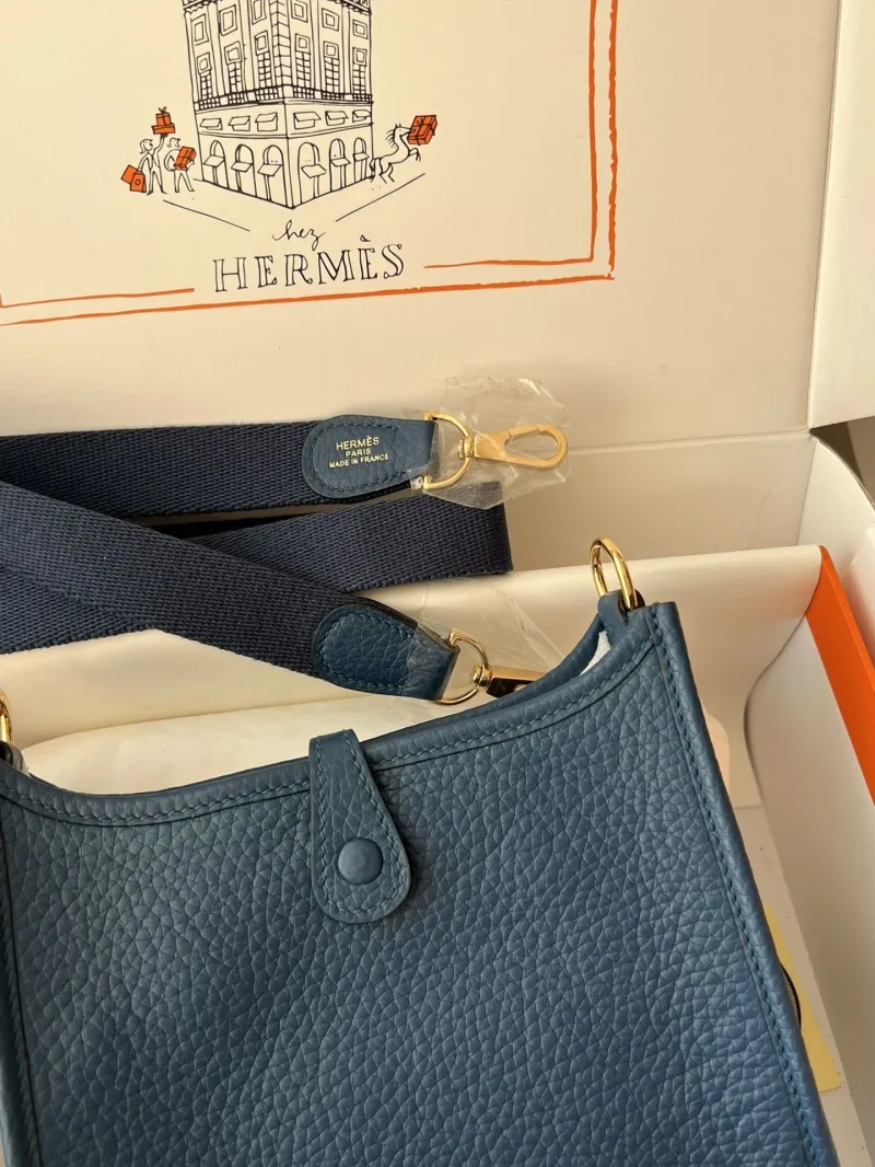 Hermes Dark Blue Leather Crossbody Satchel Bag - Image 6